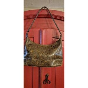 Relic Hobo Bag Embossed Paisley Brown Braided Handle Western Nash Clean EUC